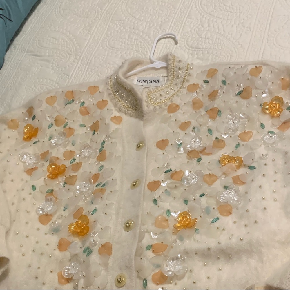 VINTAGE NWT EURO EVANS FONTANA ANGORA RABBIT HAIR EMBELLISHED SWEATER SIZE MED - Picture 11 of 16